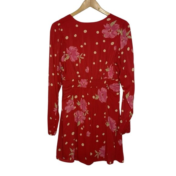 NWT Free People Date Night Mini Dress Strawberry Combo Red Floral Polka Dot Med - Picture 3 of 16